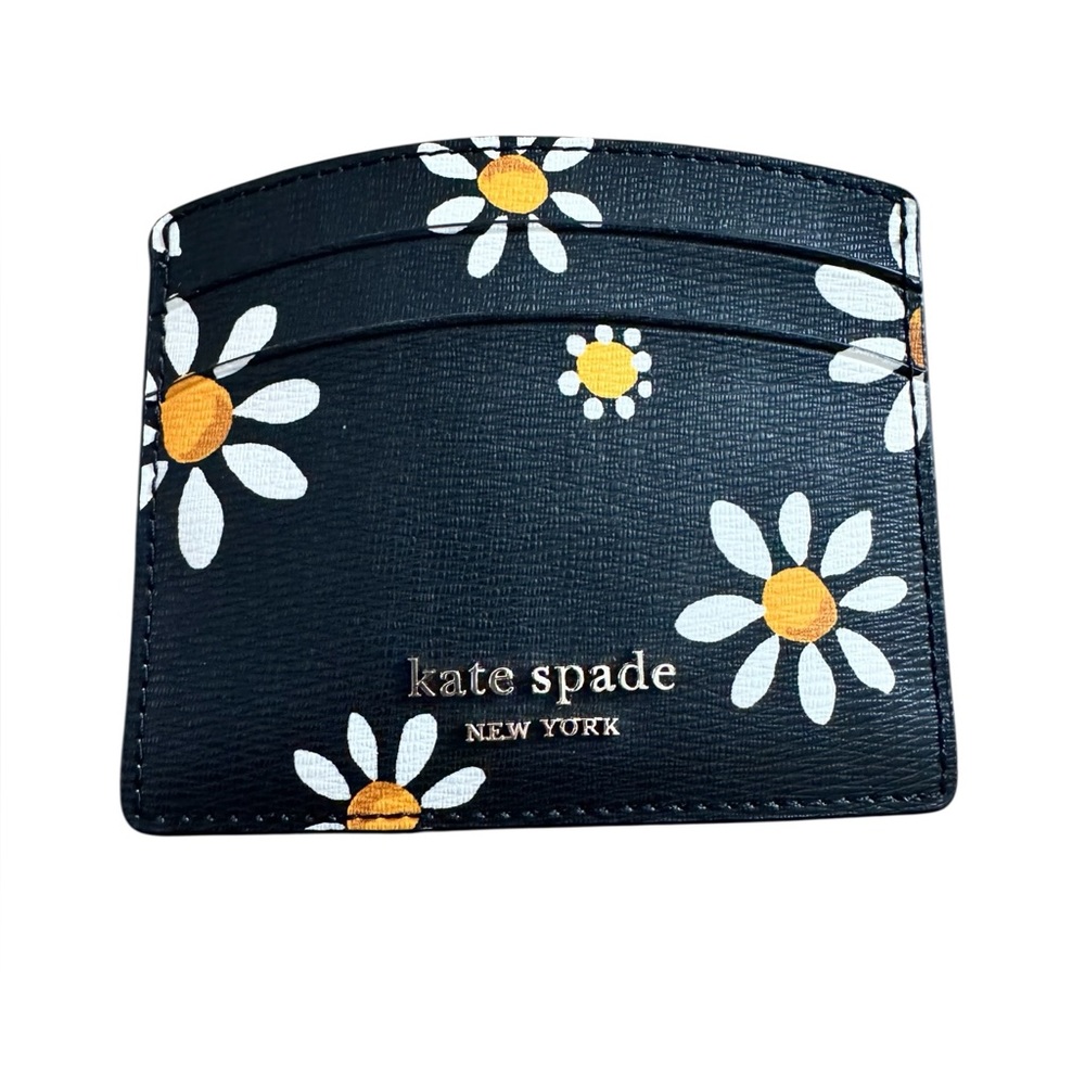 kate spade Black Daisy Card Holder with White and Yellow Floral Print